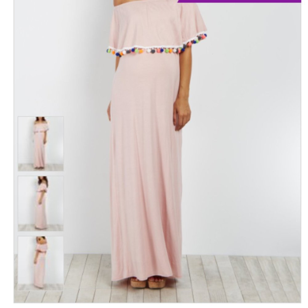 Pink Blush Maternity Blush Pink Off the Shoulder Maxi Dress